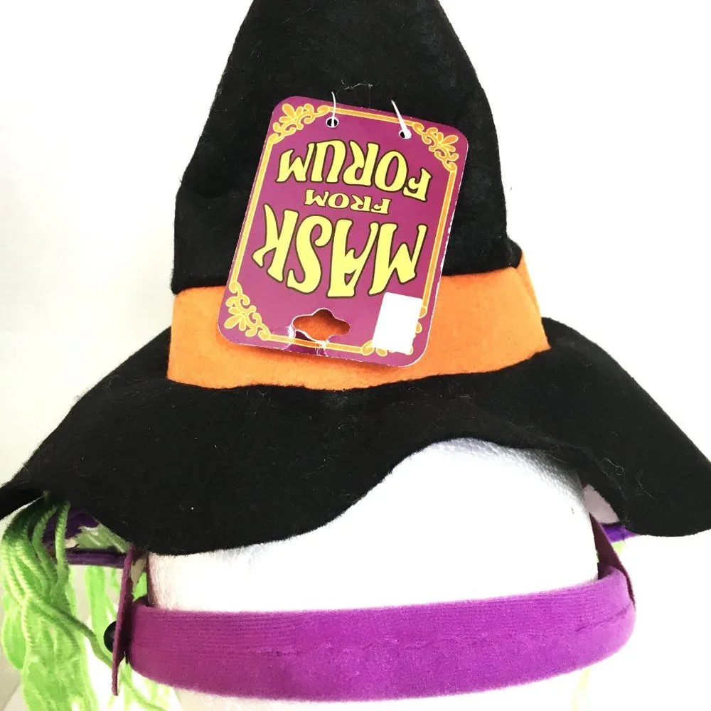Purple Witch face blk orange hat on head band NWT NOS